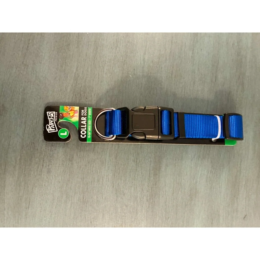 Paws Premium Dog Collar Large Blue New Adjustable Nylon 15-26 Inch Neck
